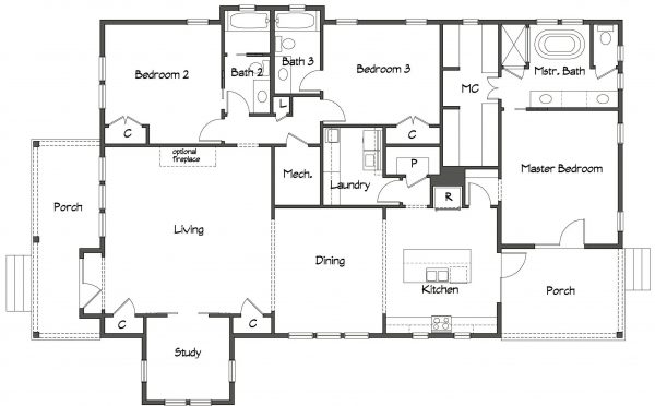 Seaview Cottage - Single Story House Plans in FL