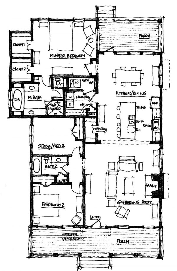 South Beach Cottage - Single Story House Plans in FL